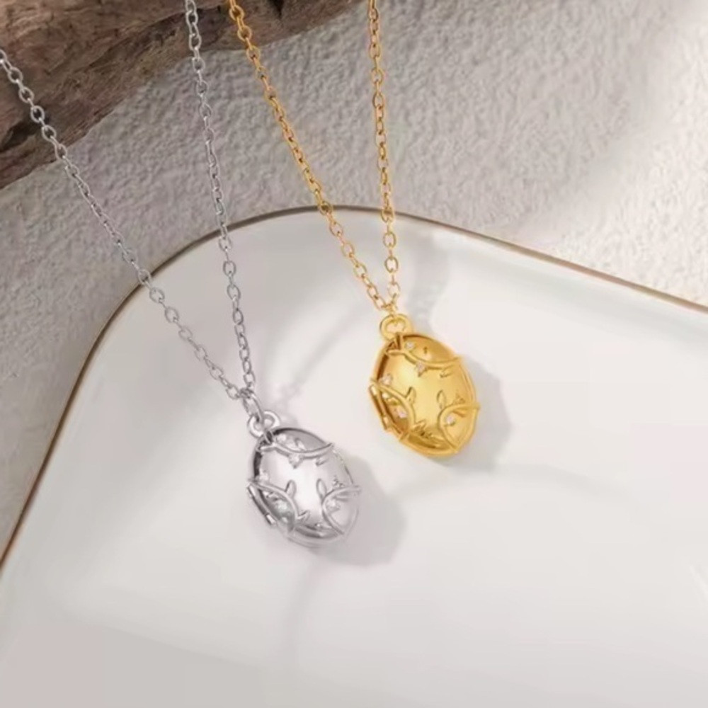New Vine Pattern Locket, 18k White or Yellow Gold